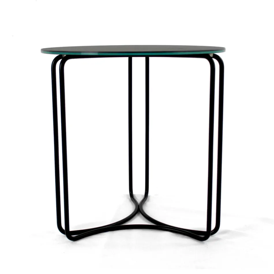 Konferenční stolek z kulaté kameniny a podstavce se 3 půlměsíci Made in Italy - Arepa Viadurini