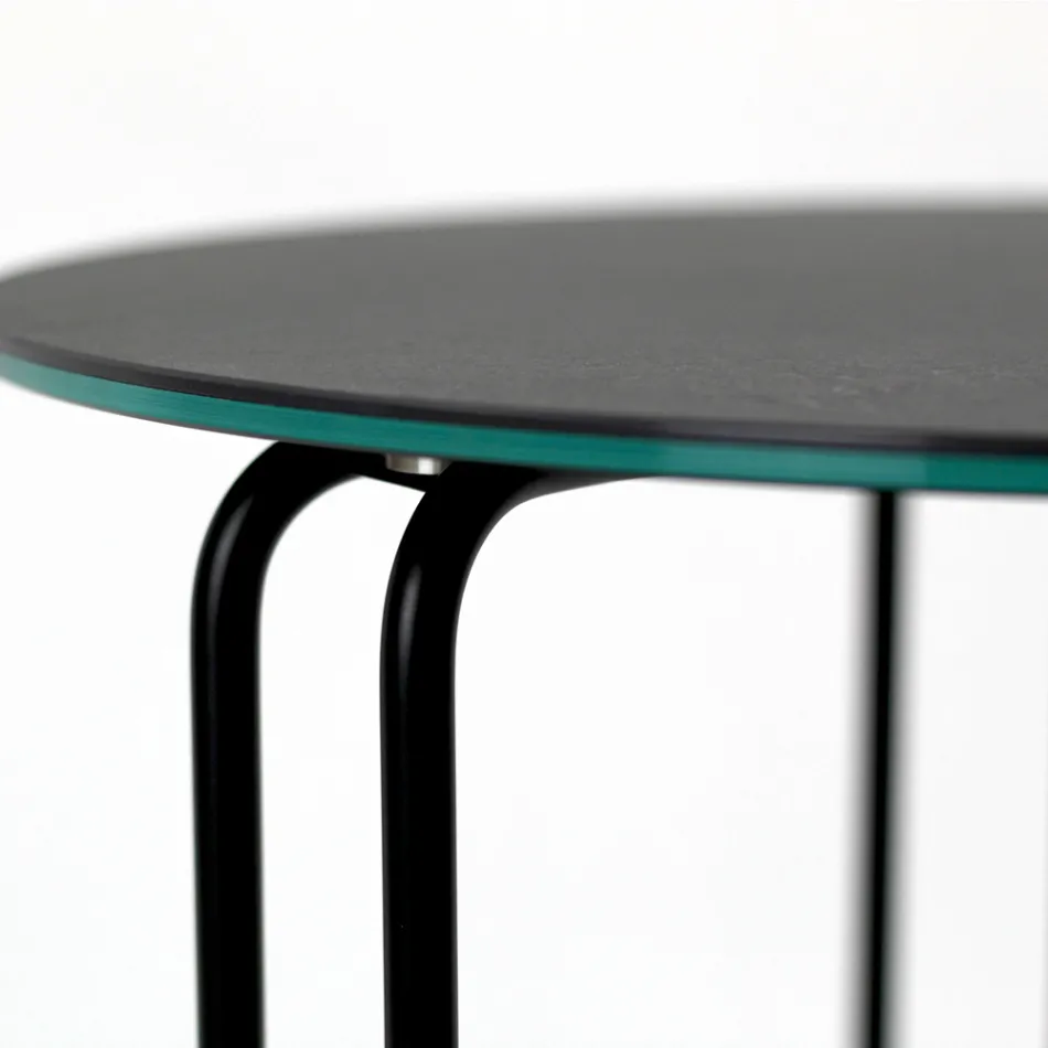 Konferenční stolek z kulaté kameniny a podstavce se 3 půlměsíci Made in Italy - Arepa Viadurini