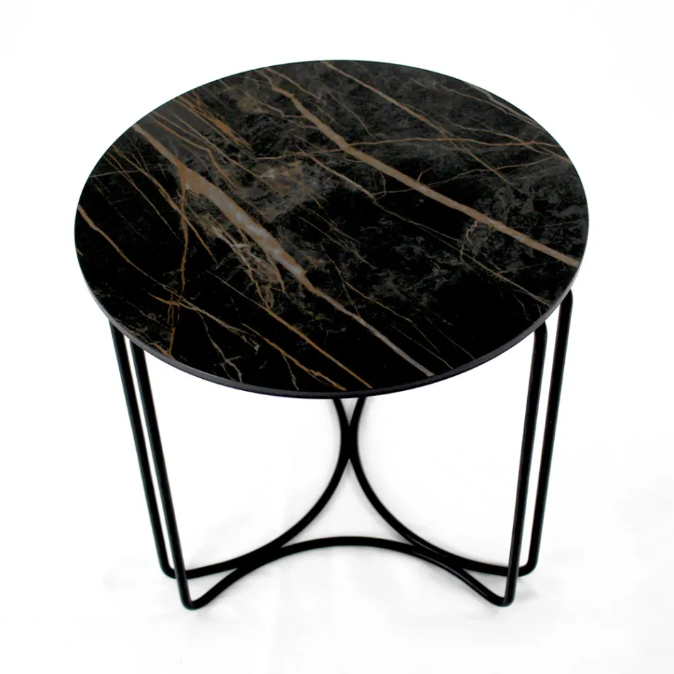 Konferenční stolek z kulaté kameniny a podstavce se 3 půlměsíci Made in Italy - Arepa Viadurini
