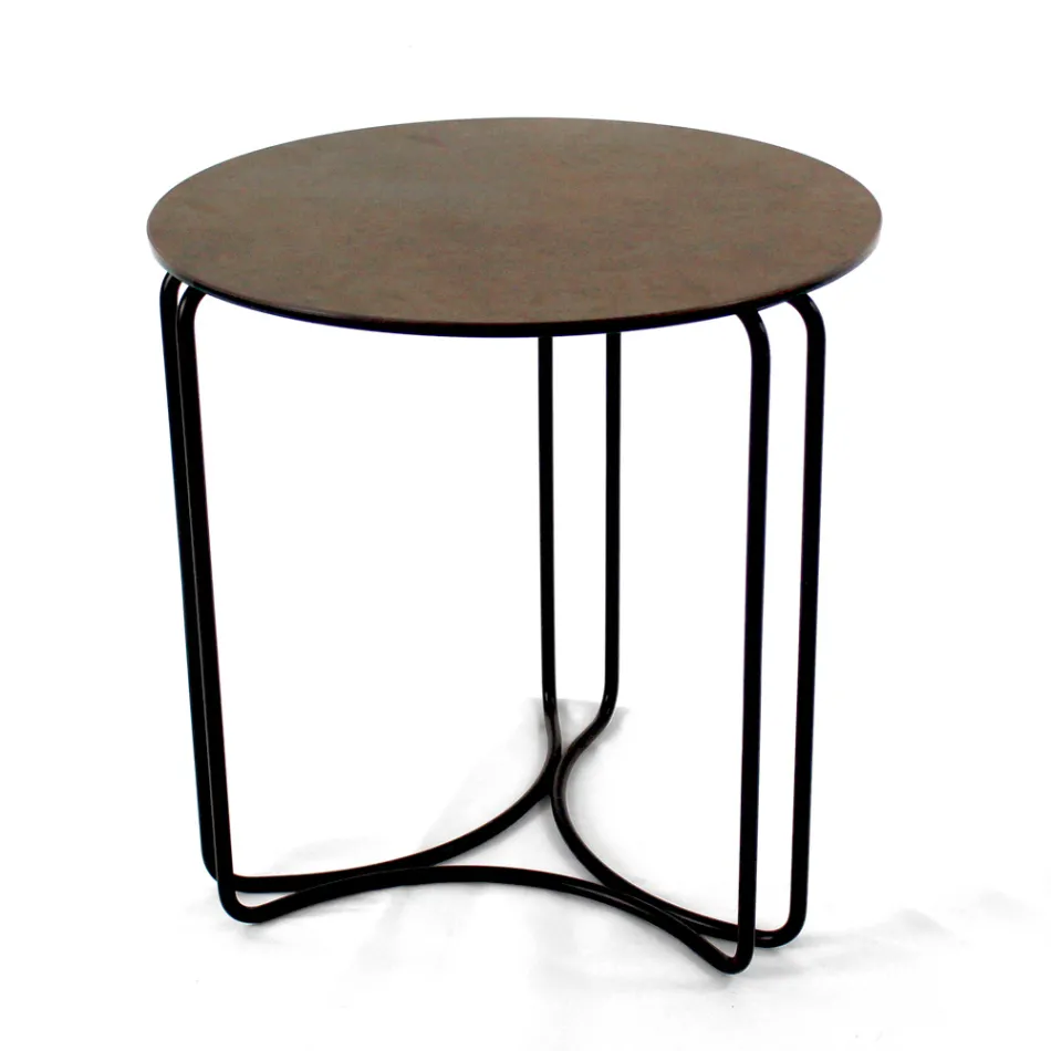 Konferenční stolek z kulaté kameniny a podstavce se 3 půlměsíci Made in Italy - Arepa Viadurini