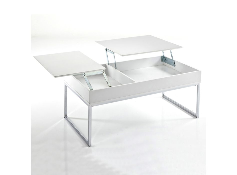 Konferenční stolek v bílé Mdf a kovu s kontejnerem - girlanda Viadurini