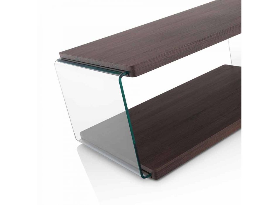 Konferenční stolek z ořechového MDF a průhledného skla ve 2 velikostech - Mindie Viadurini
