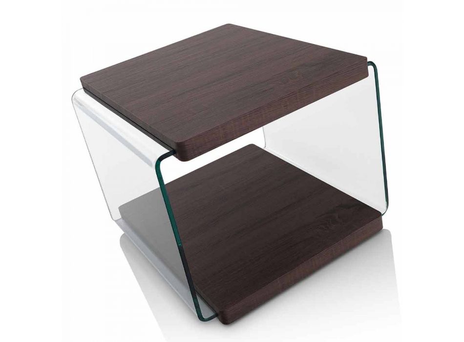 Konferenční stolek z ořechového MDF a průhledného skla ve 2 velikostech - Mindie Viadurini
