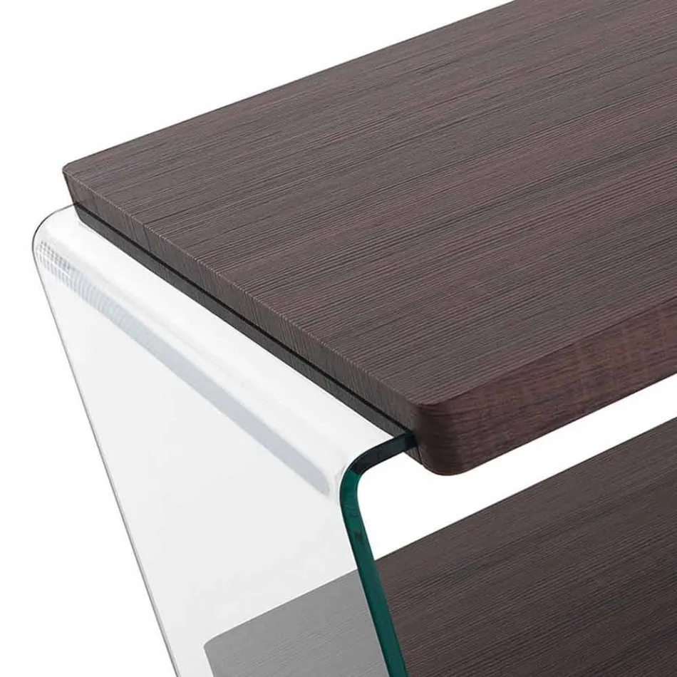 Konferenční stolek z ořechového MDF a průhledného skla ve 2 velikostech - Mindie Viadurini