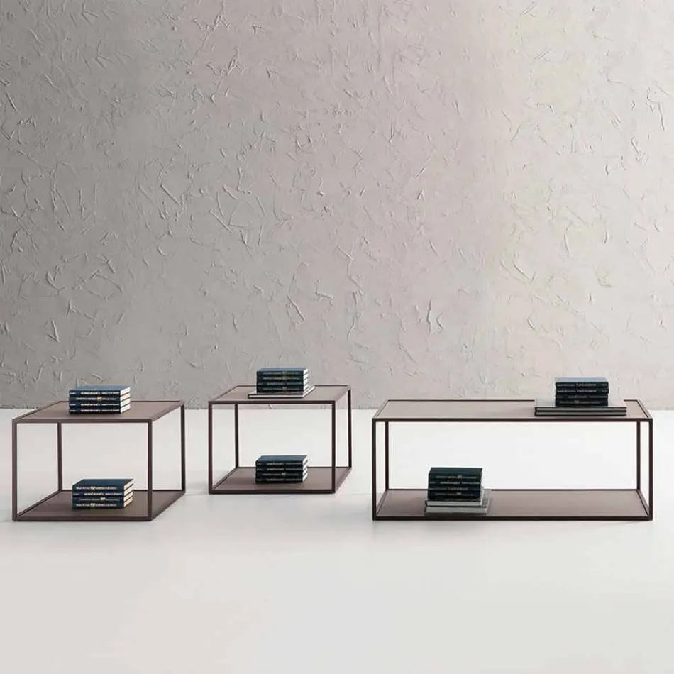 Kovový konferenční stolek s křišťálovými deskami vyrobené v Itálii - Fermio Viadurini