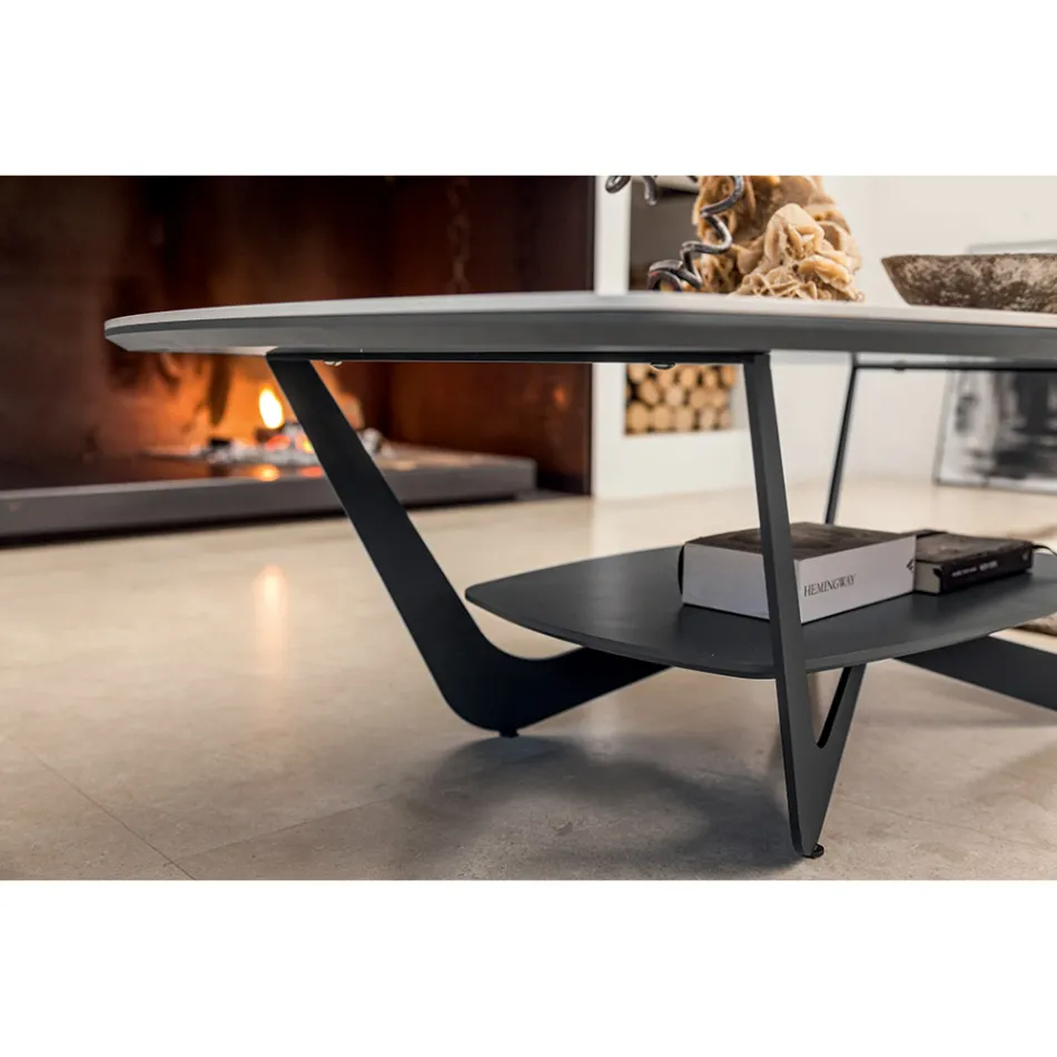 Kovový konferenční stolek Keramická deska s úložným prostorem - Emirate Viadurini