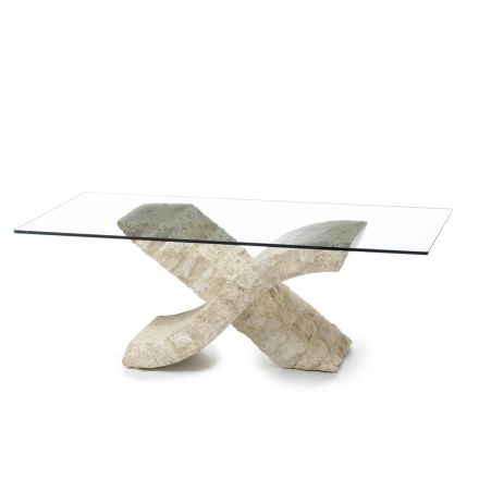 Konferenční stolek Fosilní kámen s deskou z tvrzeného skla - Isabel Viadurini
