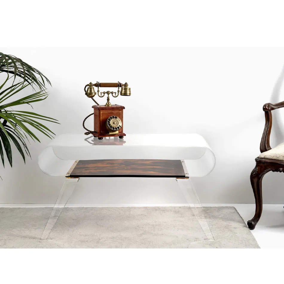 Konferenční stolek z průhledného plexiskla nebo s designovým dřevem - sádrou Viadurini