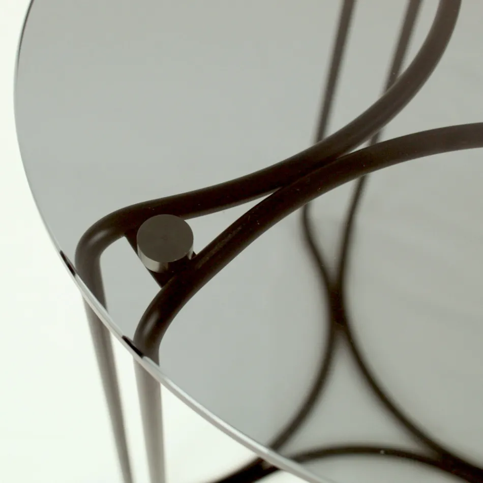 Skleněný konferenční stolek a podnož se 3 půlměsíci Made in Italy - Arepa Viadurini