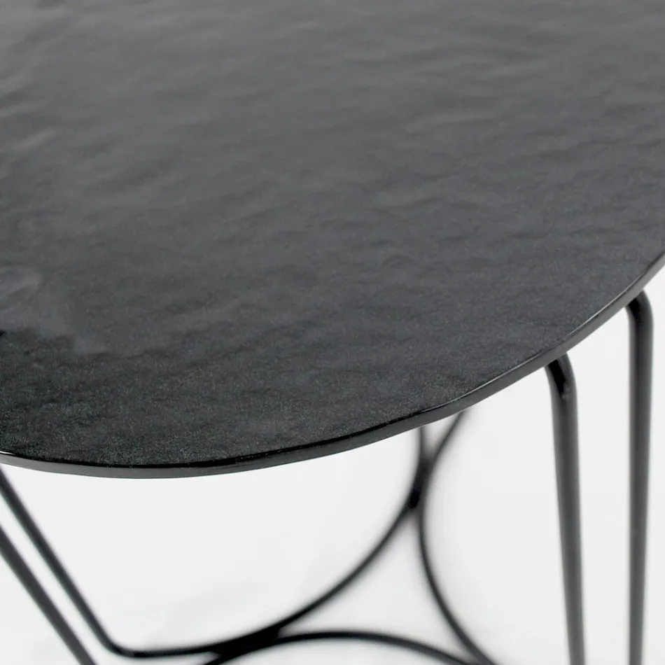 Skleněný konferenční stolek a podnož se 3 půlměsíci Made in Italy - Arepa Viadurini