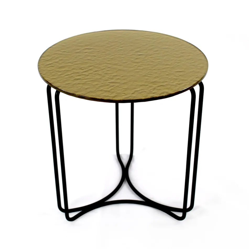 Skleněný konferenční stolek a podnož se 3 půlměsíci Made in Italy - Arepa Viadurini