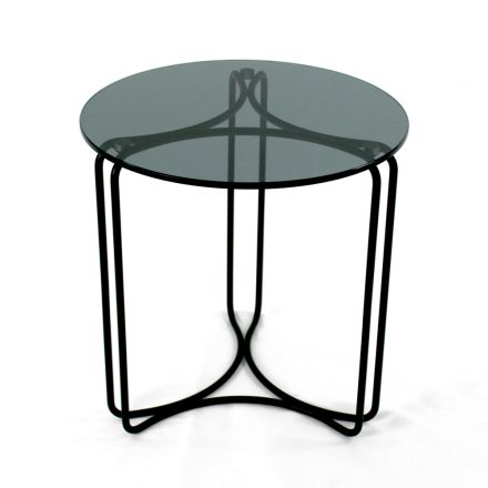 Skleněný konferenční stolek a podnož se 3 půlměsíci Made in Italy - Arepa Viadurini