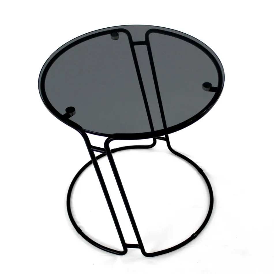 Skleněný konferenční stolek a kulatá základna Made in Italy - Tullia Viadurini