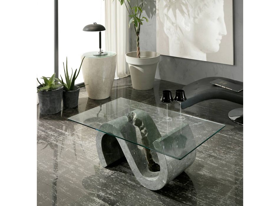 Konferenční stolek z tvrzeného skla s podnoží z fosilního kamene - Jordánsko Viadurini