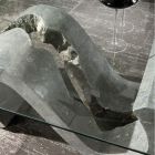 Konferenční stolek z tvrzeného skla se základnou z fosilního kamene - Jordánsko Viadurini