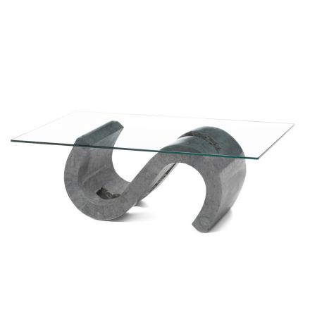 Konferenční stolek z tvrzeného skla s podnoží z fosilního kamene - Jordánsko Viadurini
