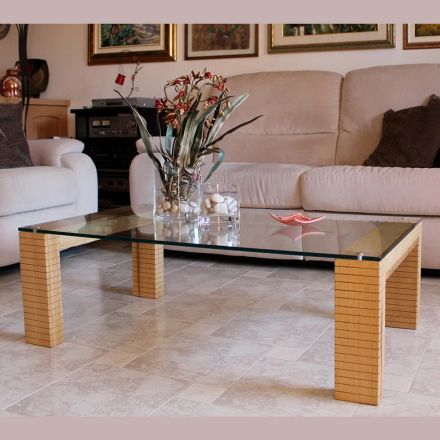 Moderní konferenční stolek z křišťálu a masivního dřeva vyrobený v Itálii - Narseo Viadurini