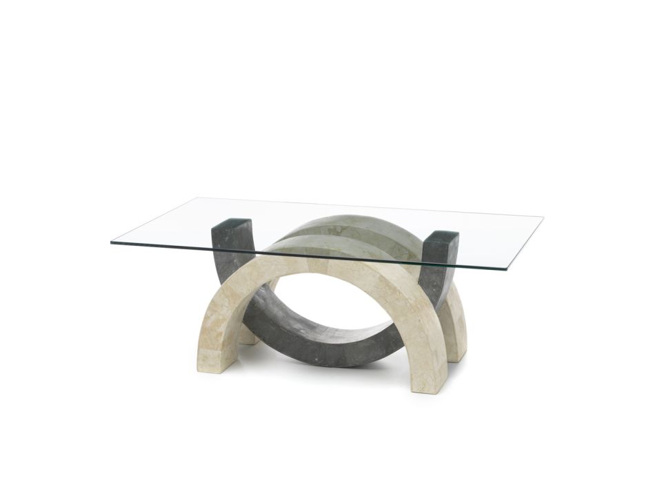 Moderní konferenční stolek z kamene a skla - Austin Viadurini