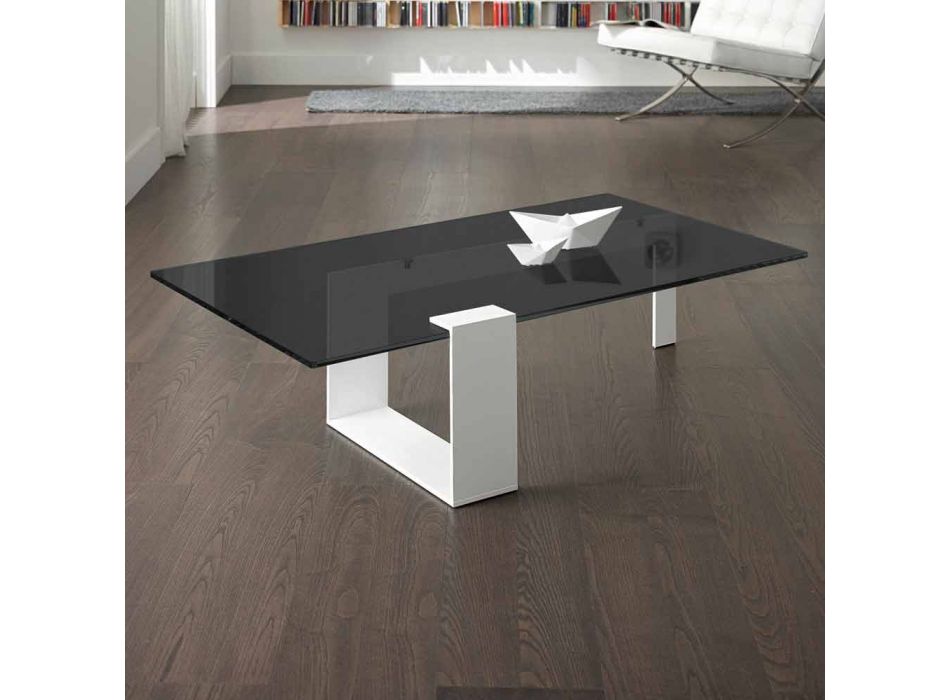 Moderní konferenční stolek s uzenou skleněnou deskou a kovovou základnou vyrobené v Itálii - Scoby Viadurini