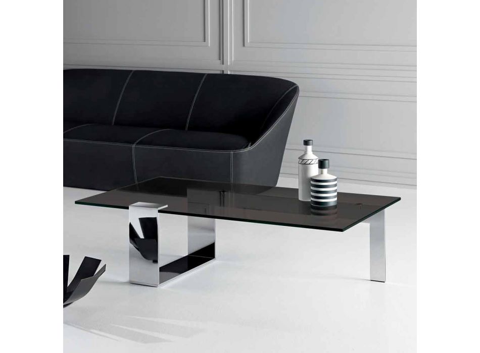Moderní konferenční stolek s uzenou skleněnou deskou a kovovou základnou vyrobené v Itálii - Scoby Viadurini