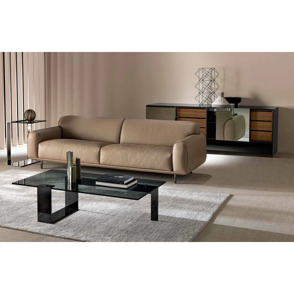 Moderní konferenční stolek s uzenou skleněnou deskou a kovovou základnou vyrobené v Itálii - Scoby Viadurini