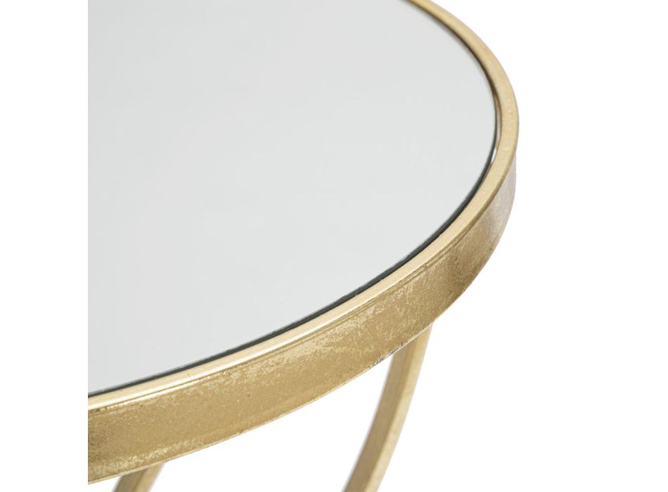 Zlatý železný konferenční stolek s kulatou zrcadlovou deskou - Umari Viadurini