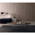 Oválný konferenční stolek z kovu a dvoubarevné dřevěné desky - Comacchio Viadurini