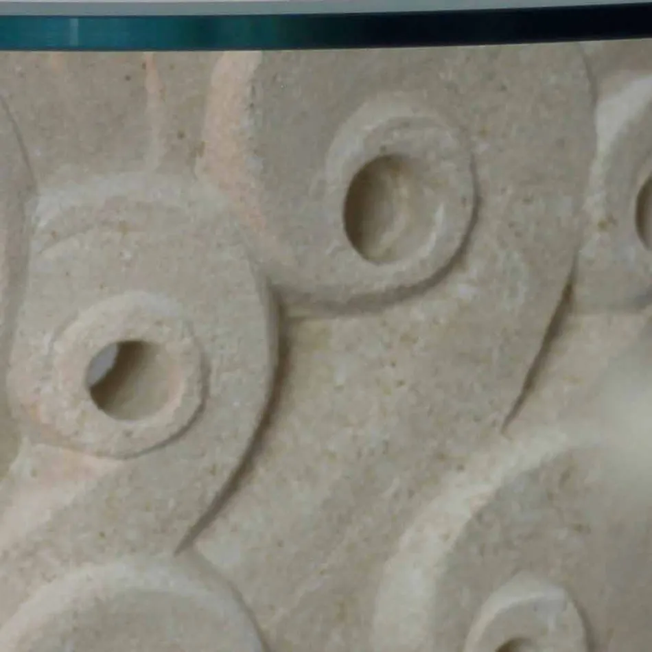 Oválný kamenný a skleněný konferenční stolek, moderní design Lindos Viadurini