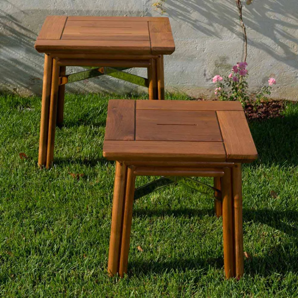 Venkovní konferenční stolek z přírodního nebo černého dřeva, 2 velikosti - Suzana Viadurini