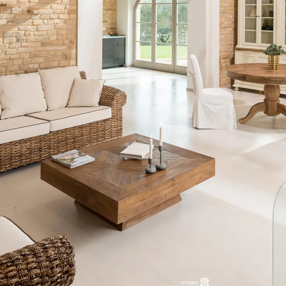 Čtvercový konferenční stolek z recyklovaného tropického dřeva - snímek Viadurini