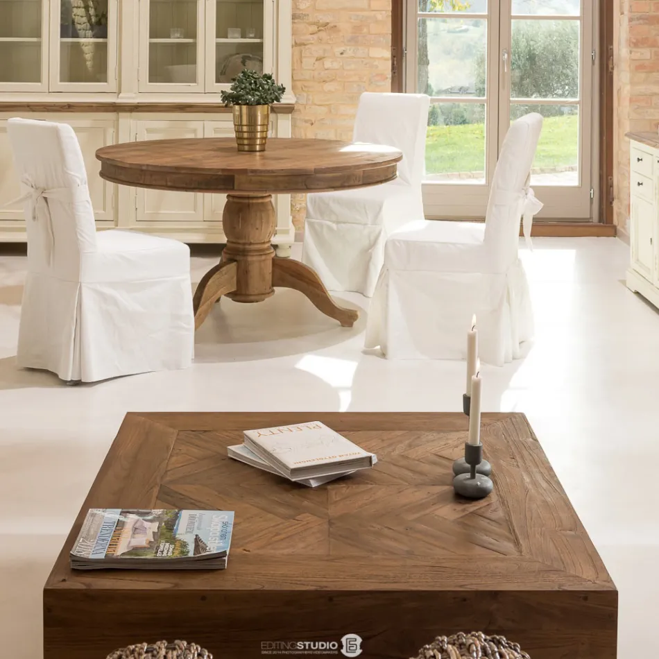 Čtvercový konferenční stolek z recyklovaného tropického dřeva - snímek Viadurini