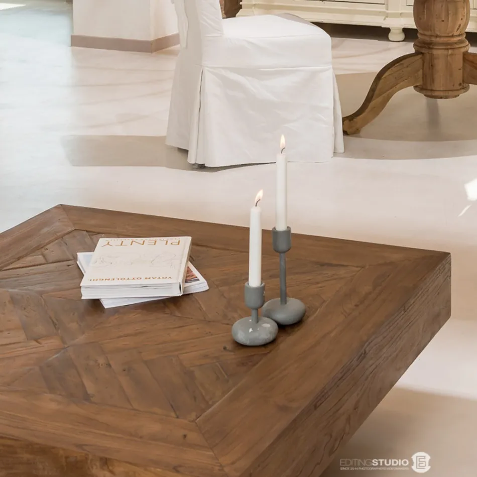 Čtvercový konferenční stolek z recyklovaného tropického dřeva - snímek Viadurini