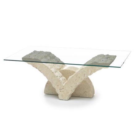 Obdélníkový konferenční stolek se základnou z bílého fosilního kamene - Gardenia Viadurini