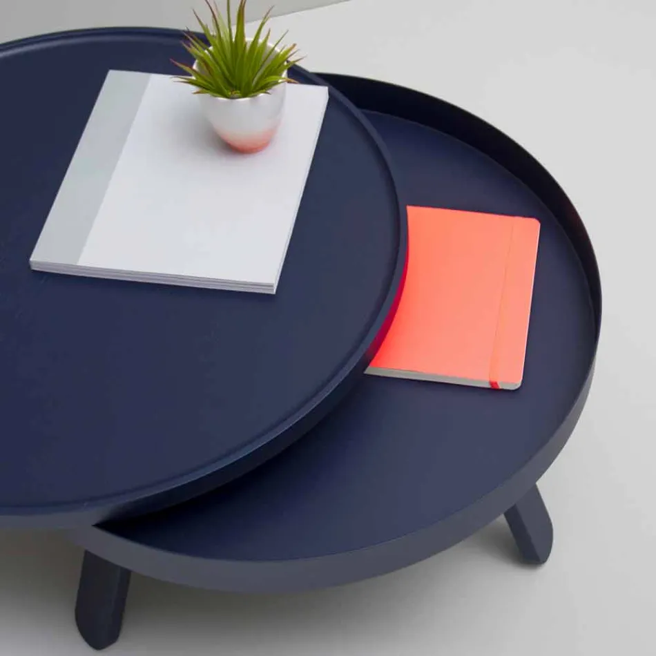 Kulatý designový konferenční stolek z masivního dřeva a kovu - Salerno Viadurini