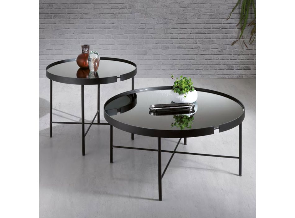 Kulatý konferenční stolek ze skla a kovu Made in Italy - Marimo Viadurini