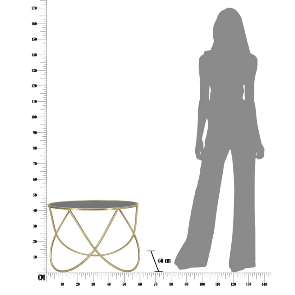 Kulatý konferenční stolek z černého skla a zlaté povrchové úpravy - Rebel Viadurini