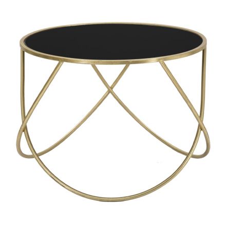 Kulatý konferenční stolek z černého skla a zlaté povrchové úpravy - Rebel Viadurini
