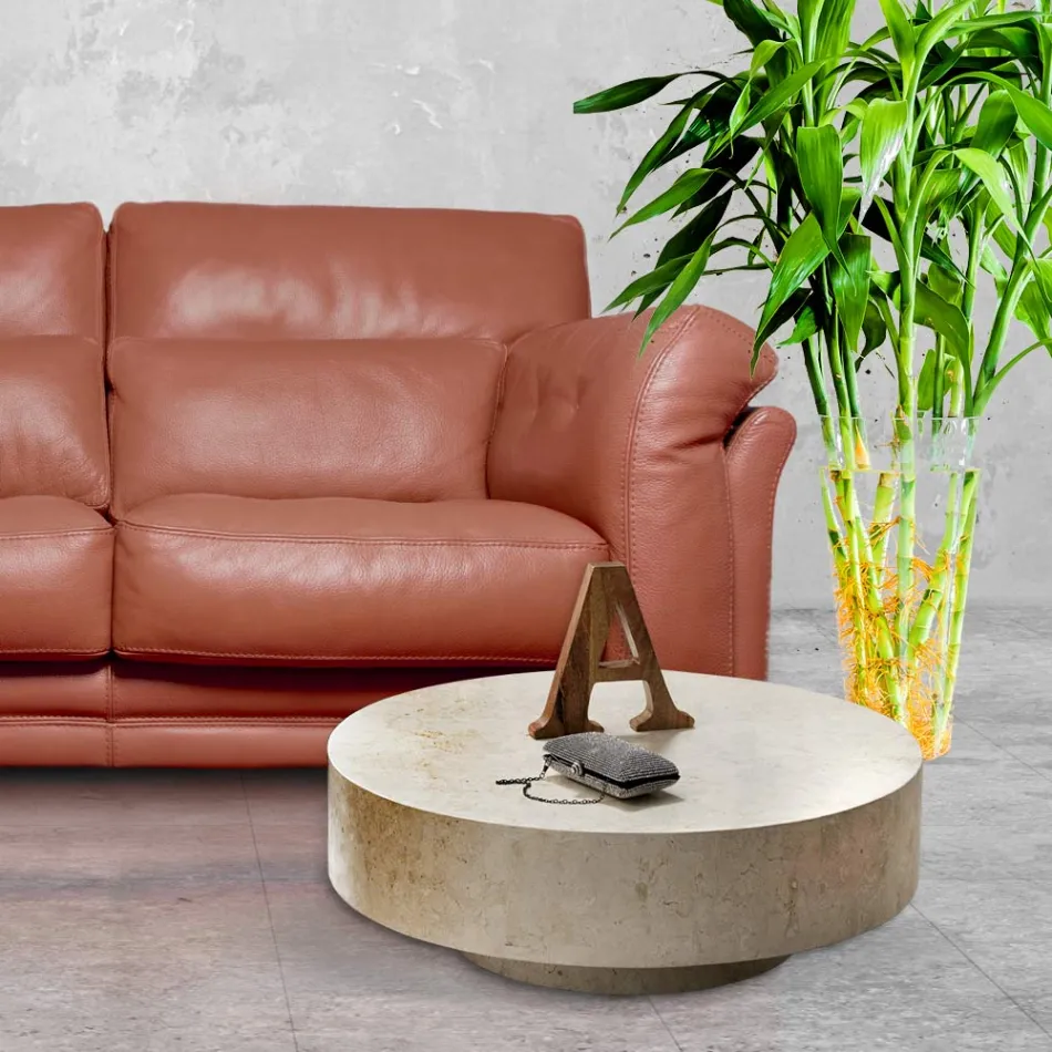 Moderní kulatý konferenční stolek z fosilního kamene - Vermont Viadurini