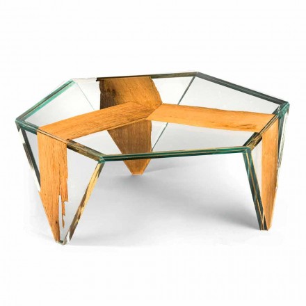 Tvarovaný konferenční stolek ze skla a dřeva vyrobený v Itálii - Bombaj Viadurini