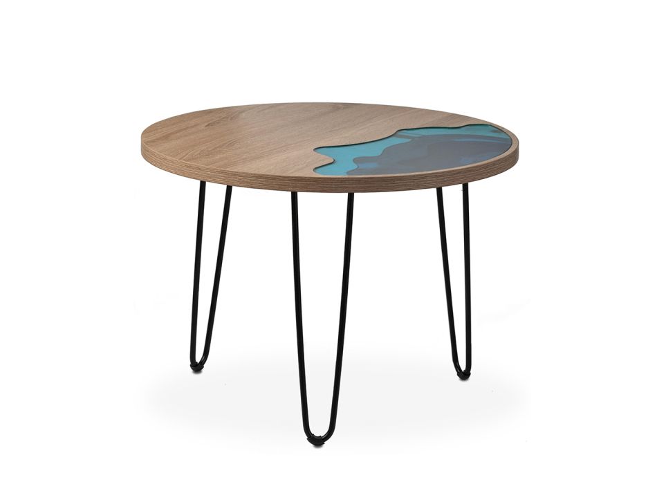 Kulatý konferenční stolek z eukalyptového dřeva, pryskyřice a kovu - Tigrao Viadurini
