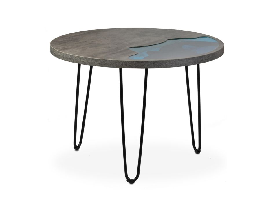 Kulatý konferenční stolek z eukalyptového dřeva, pryskyřice a kovu - Tigrao Viadurini