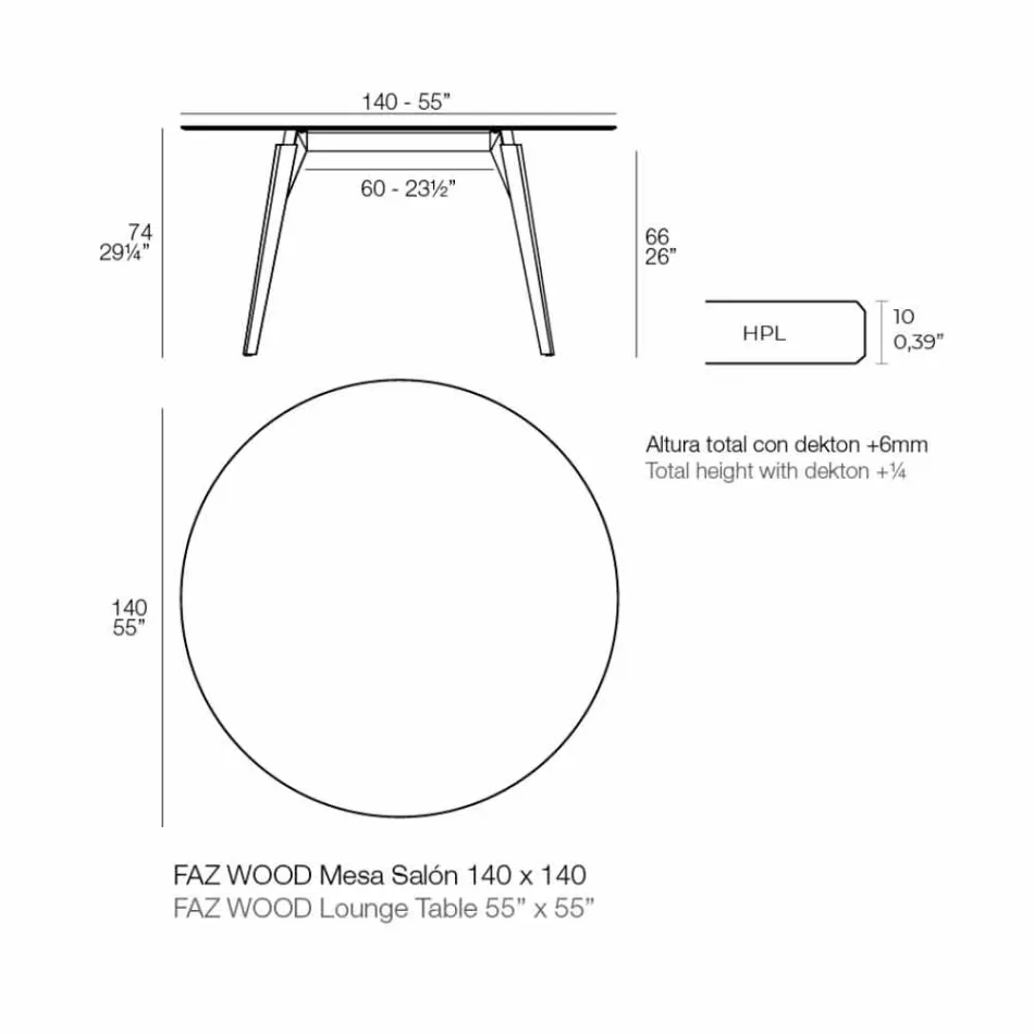 Kulatý dřevěný konferenční stolek a deska Hpl ve 2 velikostech - dřevo Faz od společnosti Vondom Viadurini