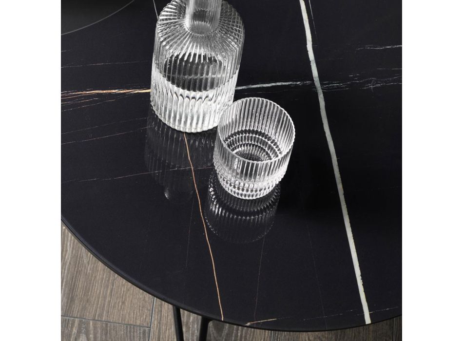 Kulatý konferenční stolek z kovu a skleněné desky s mramorovým efektem - Magali Viadurini