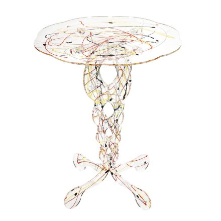 Kulatý průhledný konferenční stolek z plexiskla a barevná deska - fosfor Viadurini