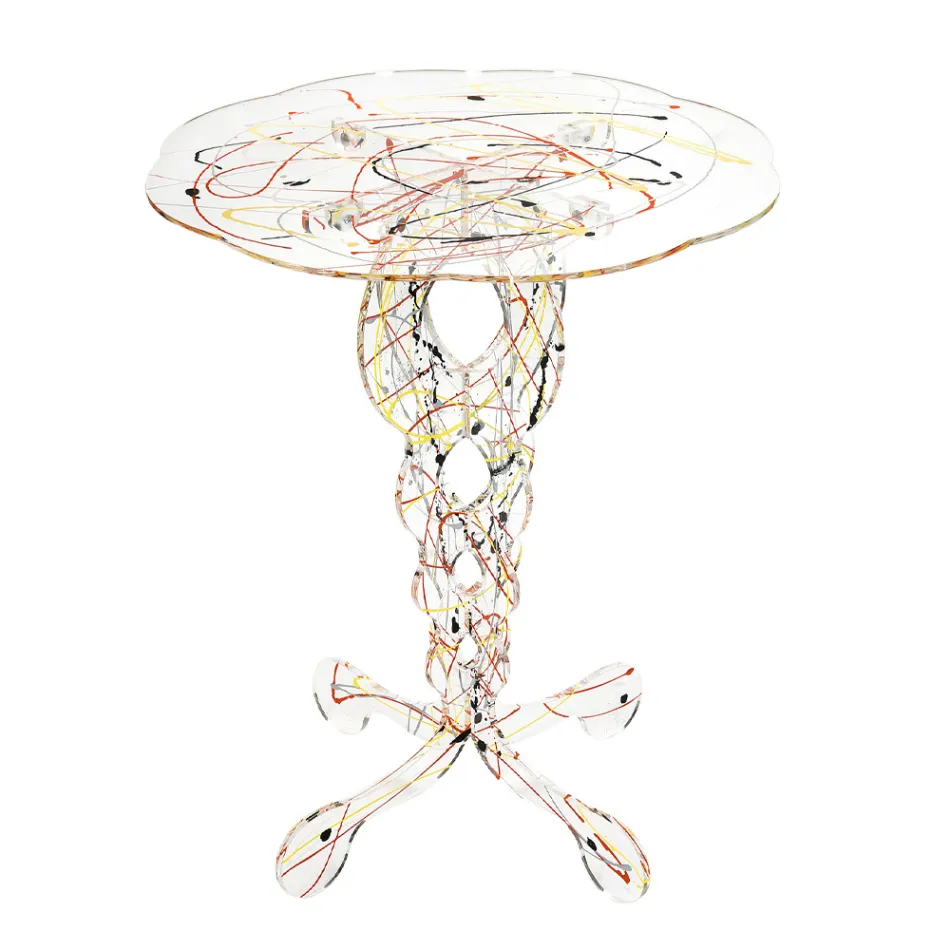 Kulatý průhledný konferenční stolek z plexiskla a barevná deska - fosfor Viadurini