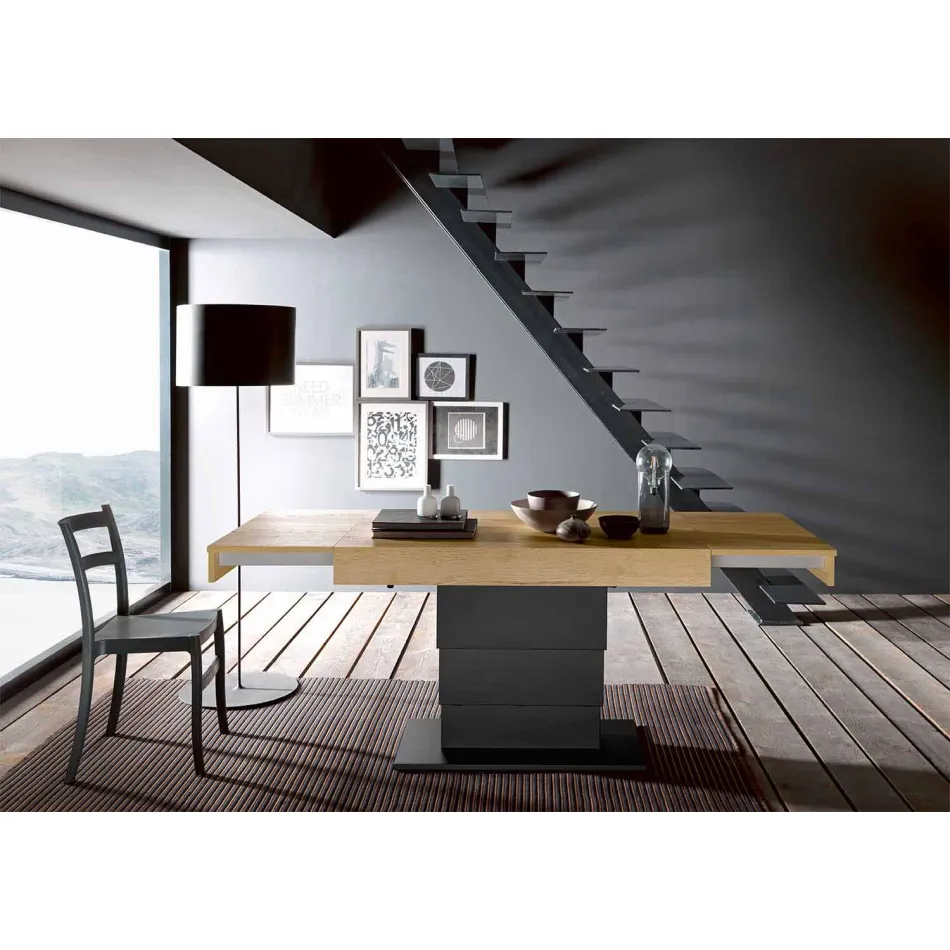 Transformovatelný konferenční stolek ze dřeva a oceli vyrobený v Itálii - Demetro Viadurini