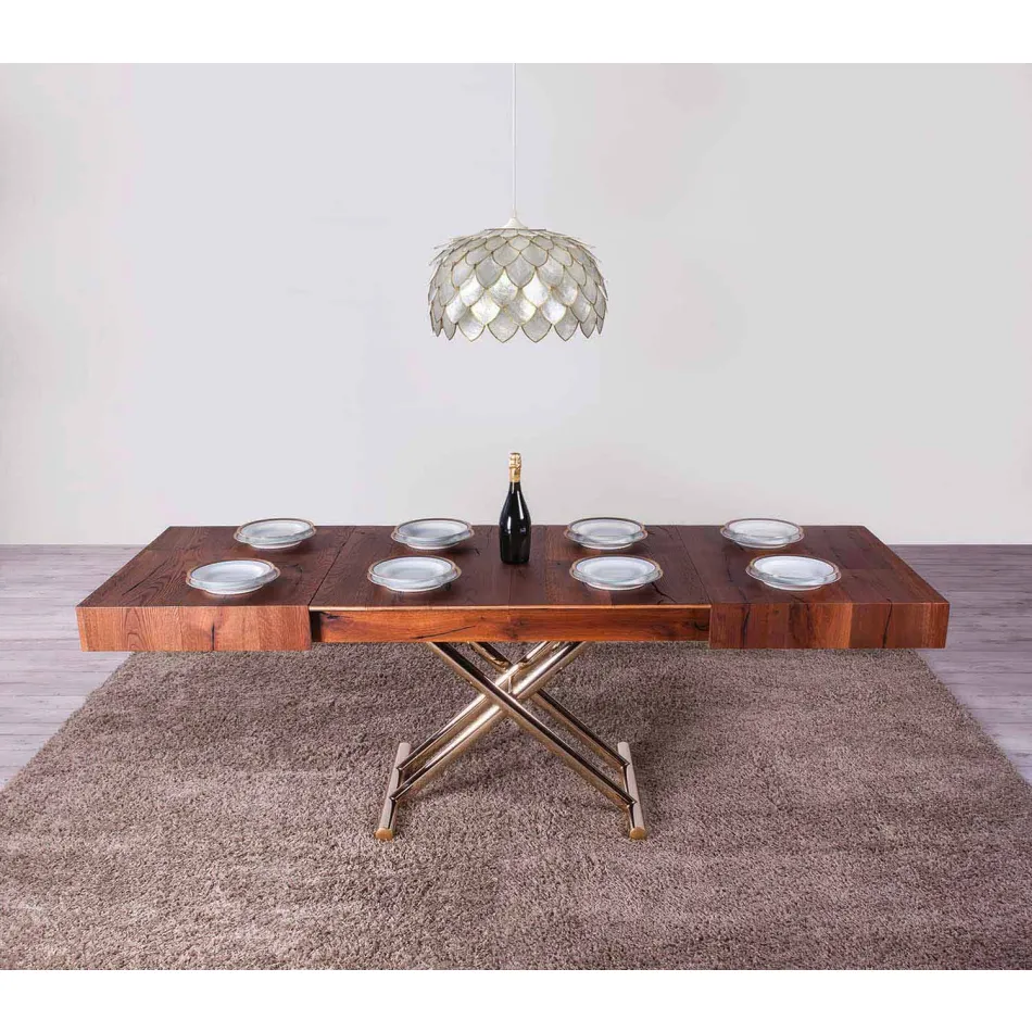 Transformovatelný konferenční stolek ze dřeva a kovu vyrobený v Itálii - Patroclus Viadurini