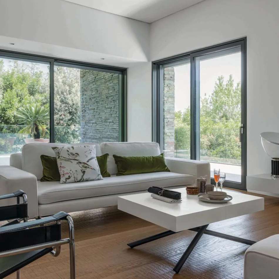 Transformovatelný konferenční stolek ze dřeva a kovu, vyrobený v Itálii - Sanrocco Viadurini