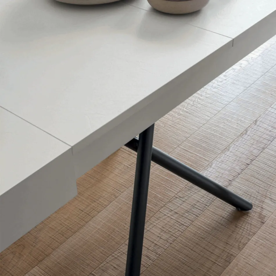 Transformovatelný konferenční stolek ze dřeva a kovu, vyrobený v Itálii - Sanrocco Viadurini