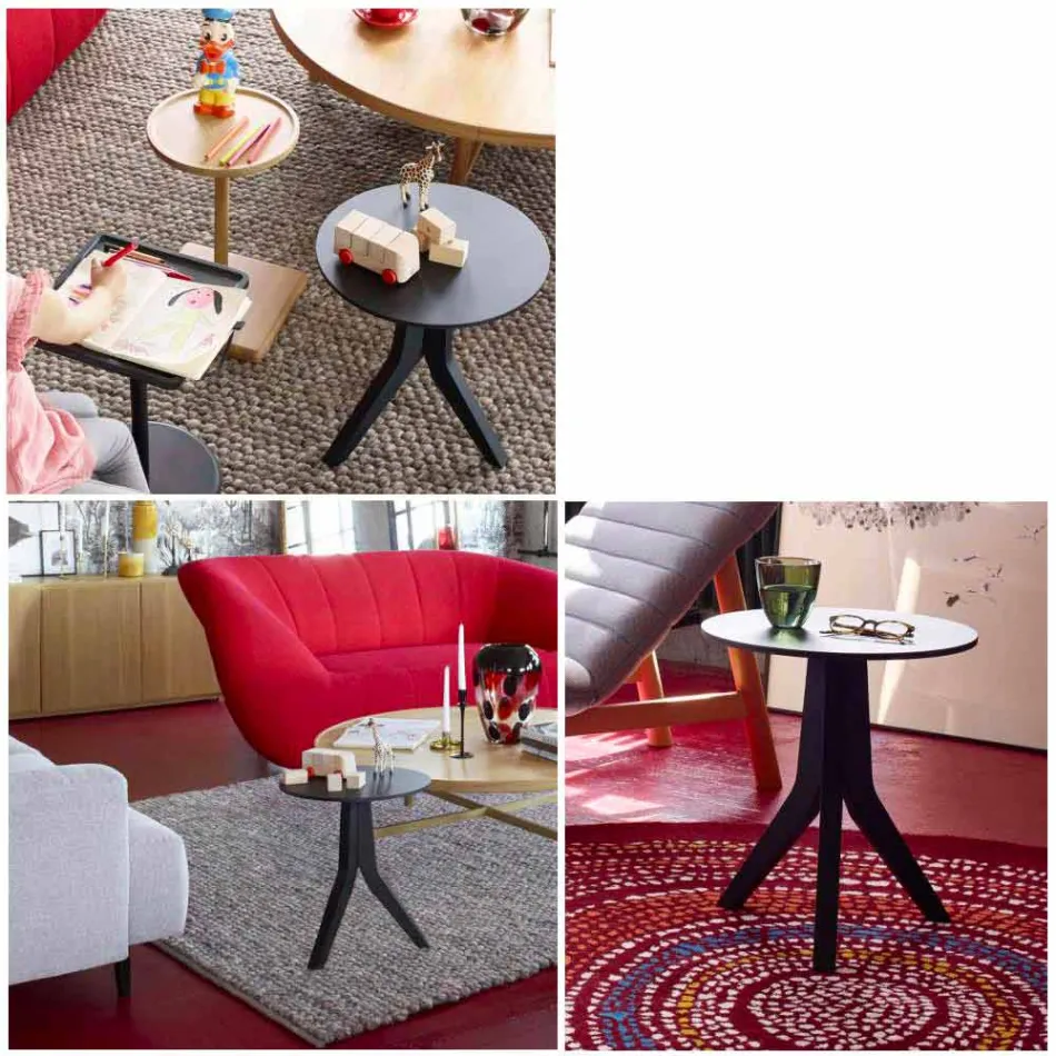 Konferenční stolek z černého lakovaného dřeva v moderním kulatém designu - Sperone Viadurini